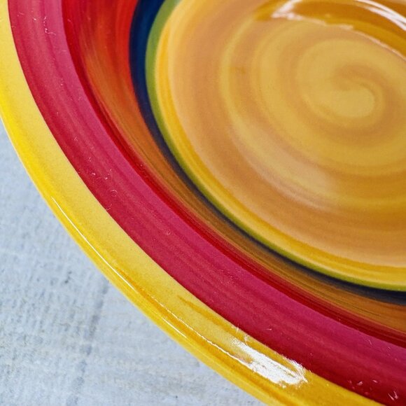Royal Norfolk MAMBO Greenbrier Yellow Center Rings Stoneware Soup Bowls Set of 4